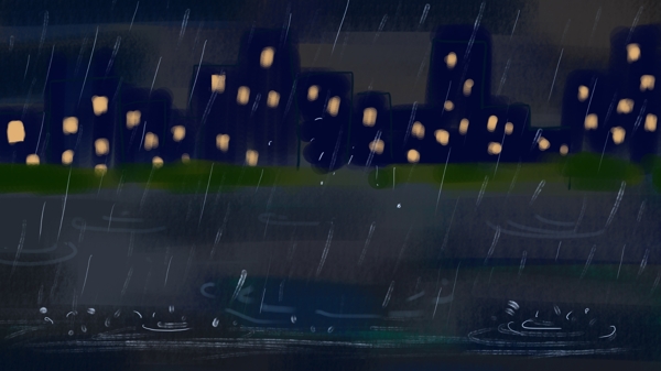 雨一直下雨夜天空插画背景