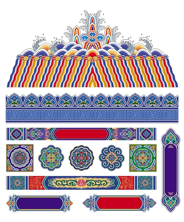 古典宫廷寺庙彩绘装饰花纹