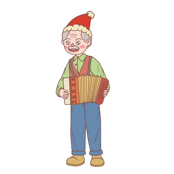 圣诞节卡通手绘拉手风琴老头