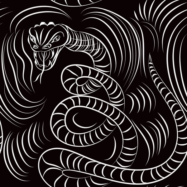 矢量黑白线条蛇形图案素材