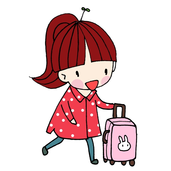 放假拉着行李箱回家的女孩旅游打包出走
