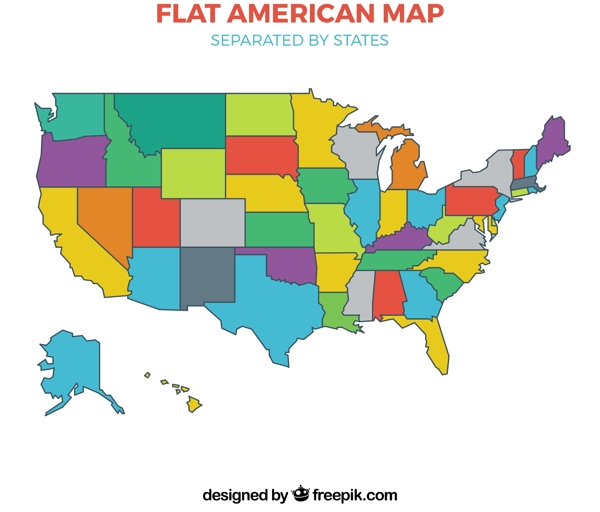 扁平风格美国各州行政区地图