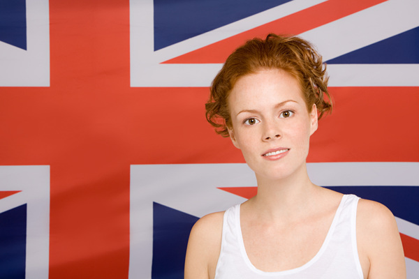 英国美女和英国国旗图片