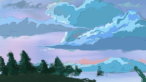彩绘天空树林背景设计