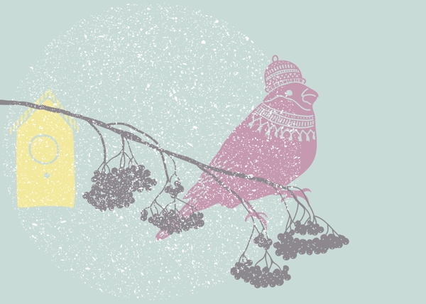 冬季手绘小鸟插画