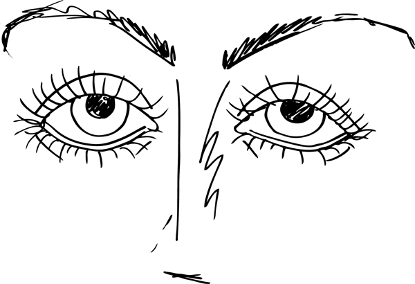 概述了素描的卡通眼睛矢量插画