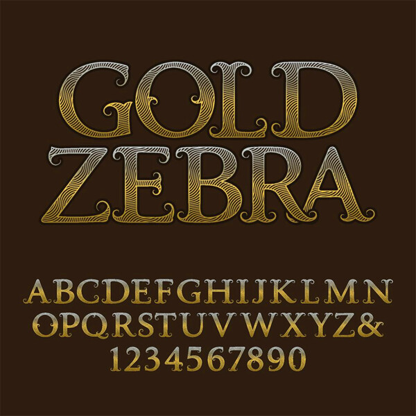 卷纹金色字母字体图片