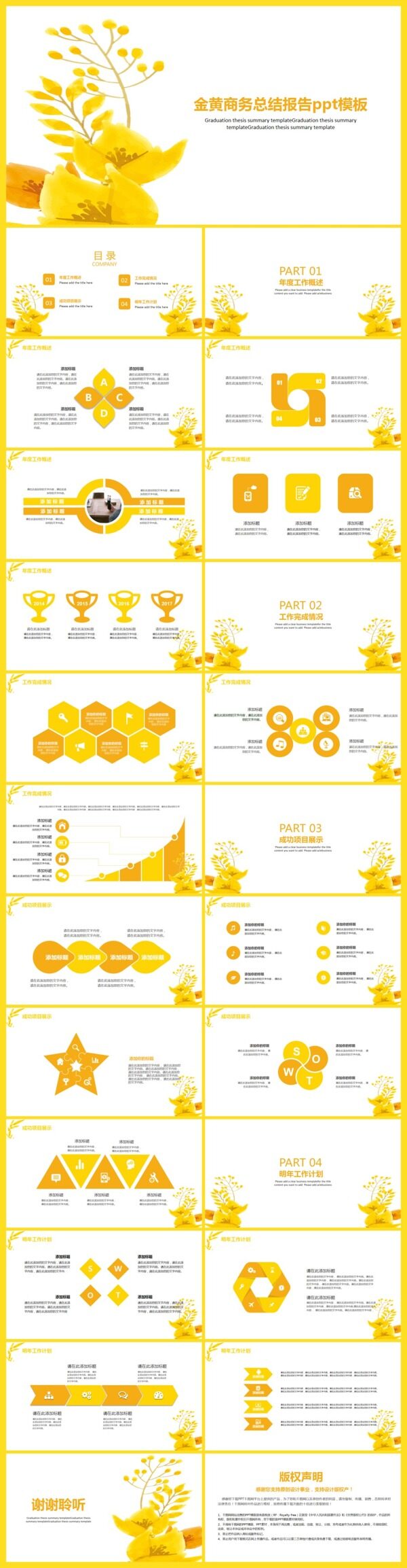金黄商务总结报告PPT模板