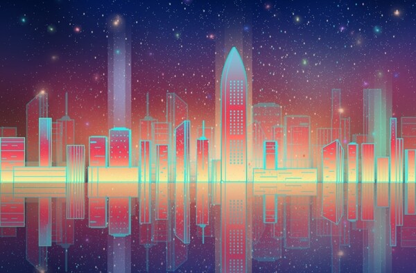 渐变城市夜景深圳著名地标唯美星空科技感