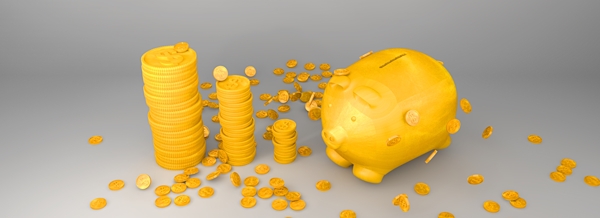金币与小猪存钱罐金融理财配图