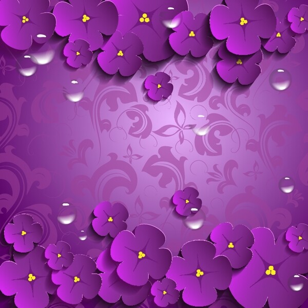 紫色剪纸小碎花