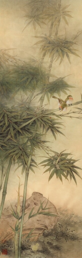 高清中式国画竹鸟