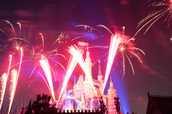 迪士尼城堡烟火表演背景图片