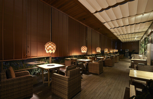 中式清雅餐厅木制背景墙工装装修效果图