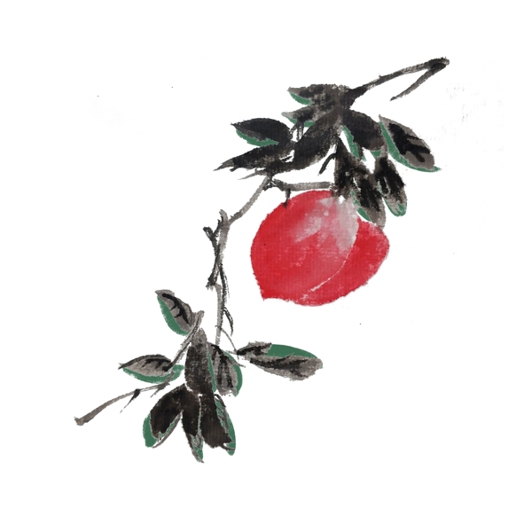 夏季水果水墨桃子手绘插画