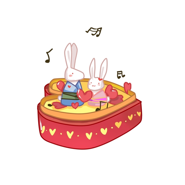 手绘兔子音乐盒插画