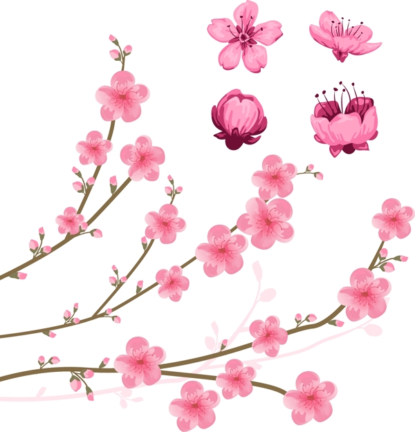 手绘粉色桃花元素