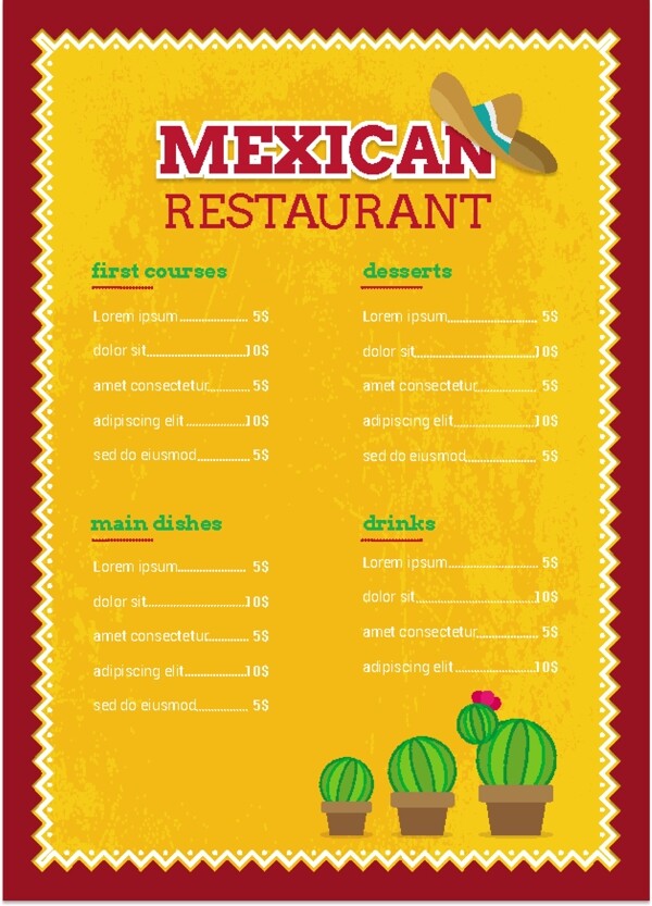 墨西哥菜单模板