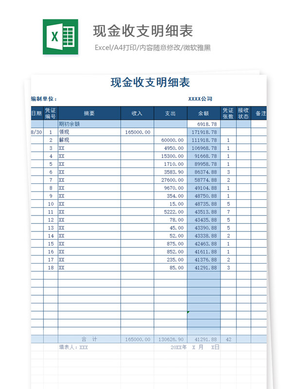 现金收支明细表Excel文档