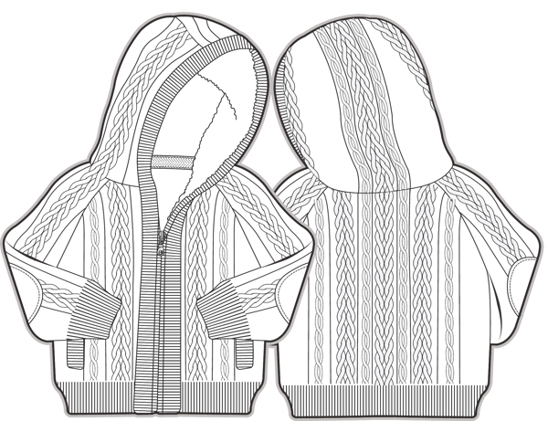 毛线外套秋冬款男孩服装设计线稿矢量素材