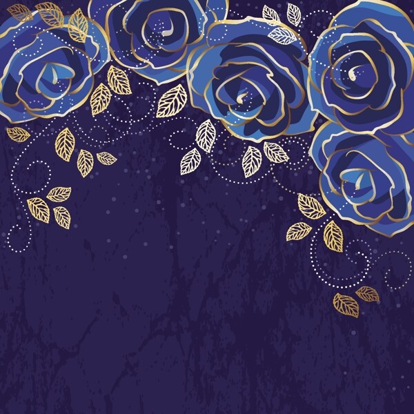 美丽的蓝色玫瑰葡萄酒背景矢量01