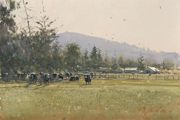牧场风景油画写生图片