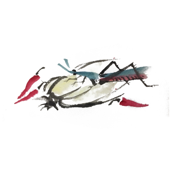 中国风水墨螳螂手绘插画