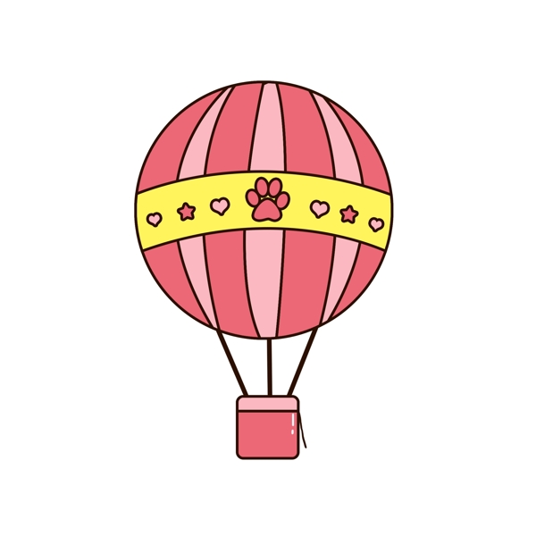 卡通猫爪粉色热气球爱心星星元素