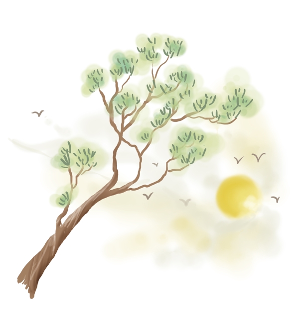 松树和太阳飞鸟