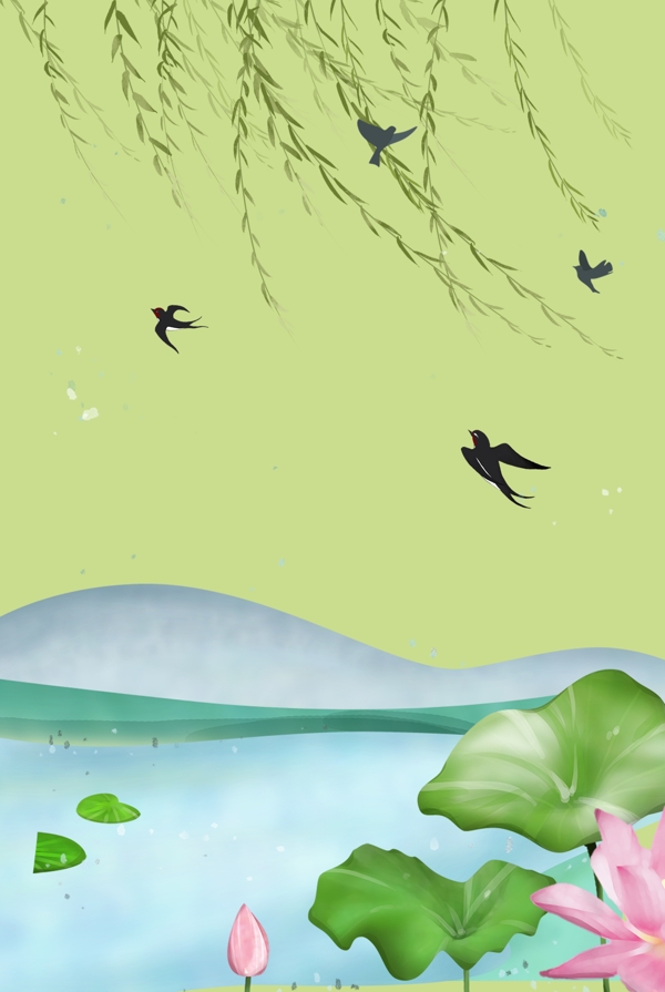 池塘里的荷花海报背景图