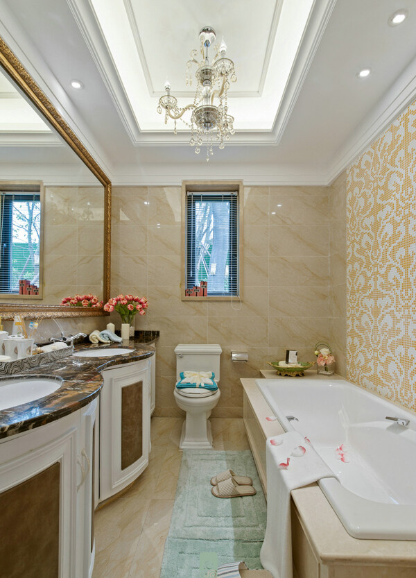 欧式轻奢浴室大理石墙壁装修效果图