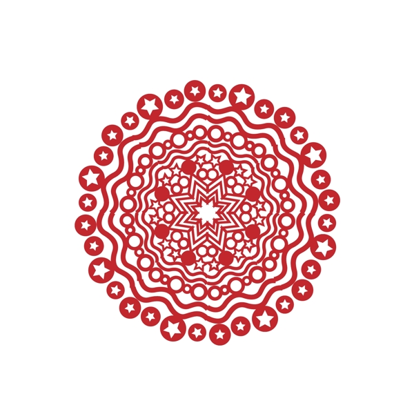 红色新年喜庆剪纸窗花圆形繁复原创设计元素