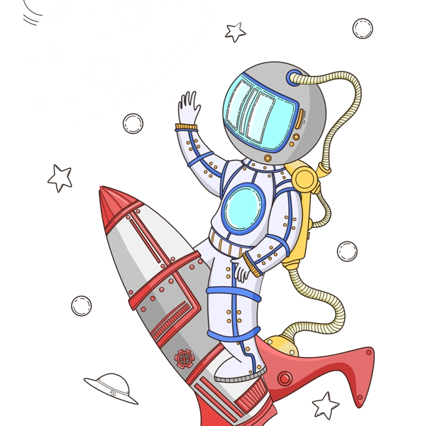 卡通手绘宇航员和火箭设计元素