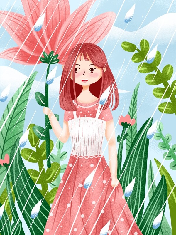 原创谷雨拿花伞的女孩