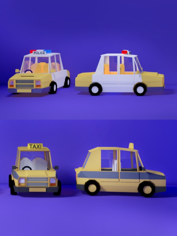 小车设计元素C4D紫黄色背景出租车