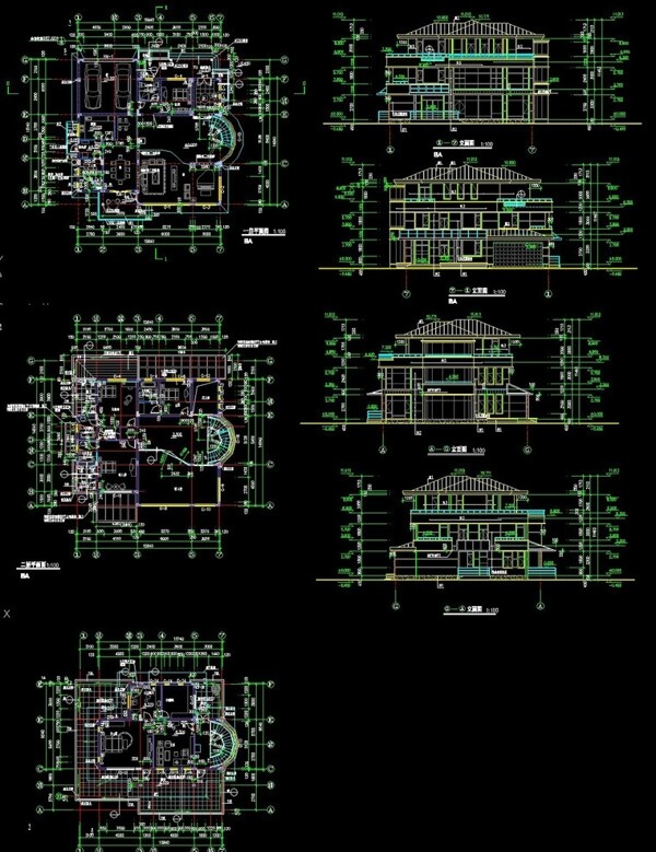 别墅建筑CAD施工图图片