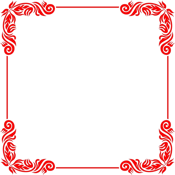 红色欧式正方形海报边框透明png