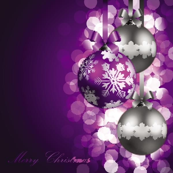 发光圣诞球紫色背景灯