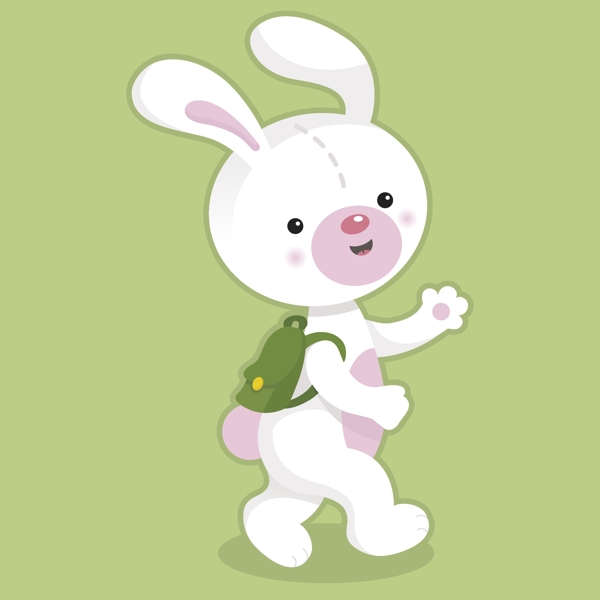 印花矢量图兔子书包色彩绿色免费素材