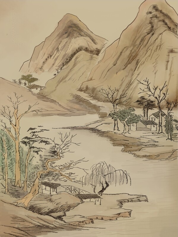 中国风山水画背景设计