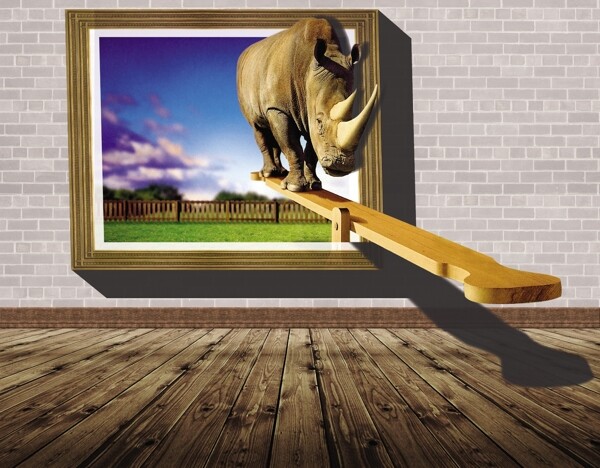 3D犀牛壁画图片