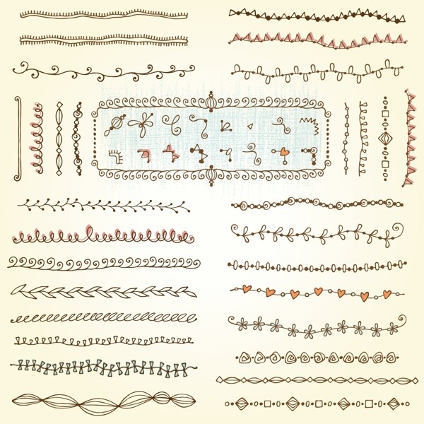 手绘花边与边角花纹矢量素