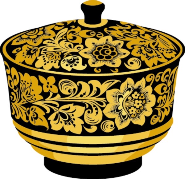 古玩金色花纹装饰茶杯矢量素材