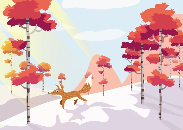 冬季雪地上的狐狸背景图