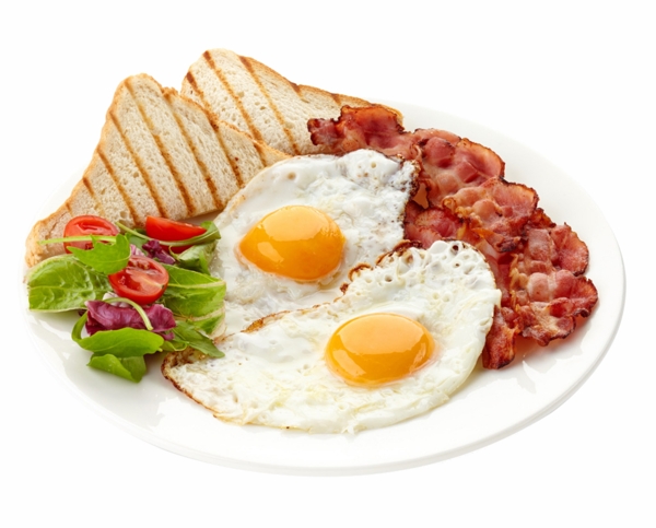 一盘煎烤面包蔬菜培根鸡蛋食物美味早餐