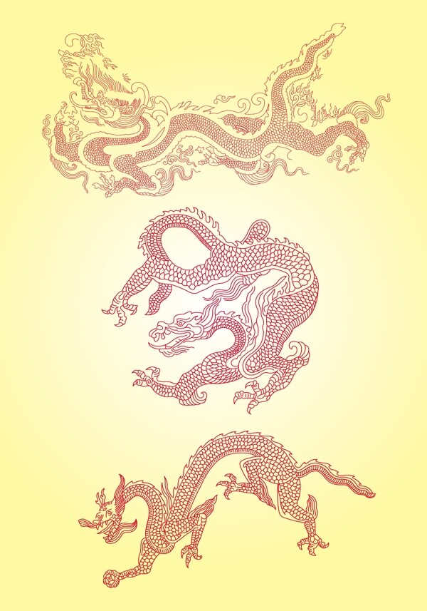中国古典线描龙图案矢量素材sxzj