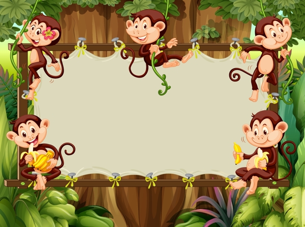 快乐小猴子卡通儿童展板背景