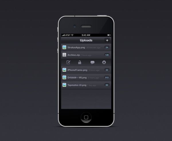 黑暗的iPhone上传应用程序的接口PSD