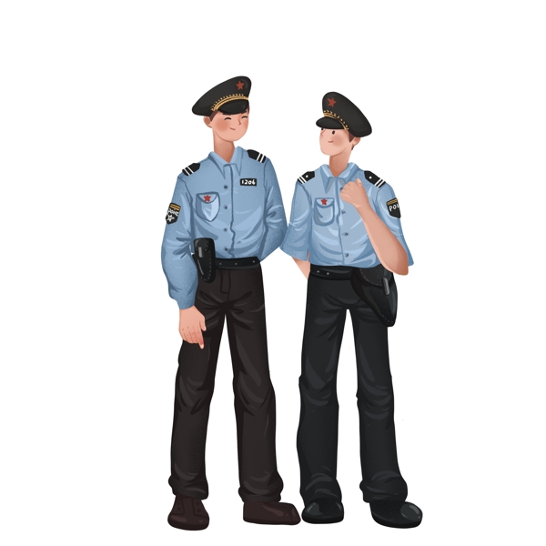 卡通手绘两个巡逻的交警