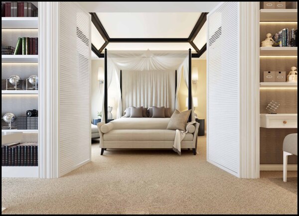 美式清新卧室白色蚊帐室内装修效果图